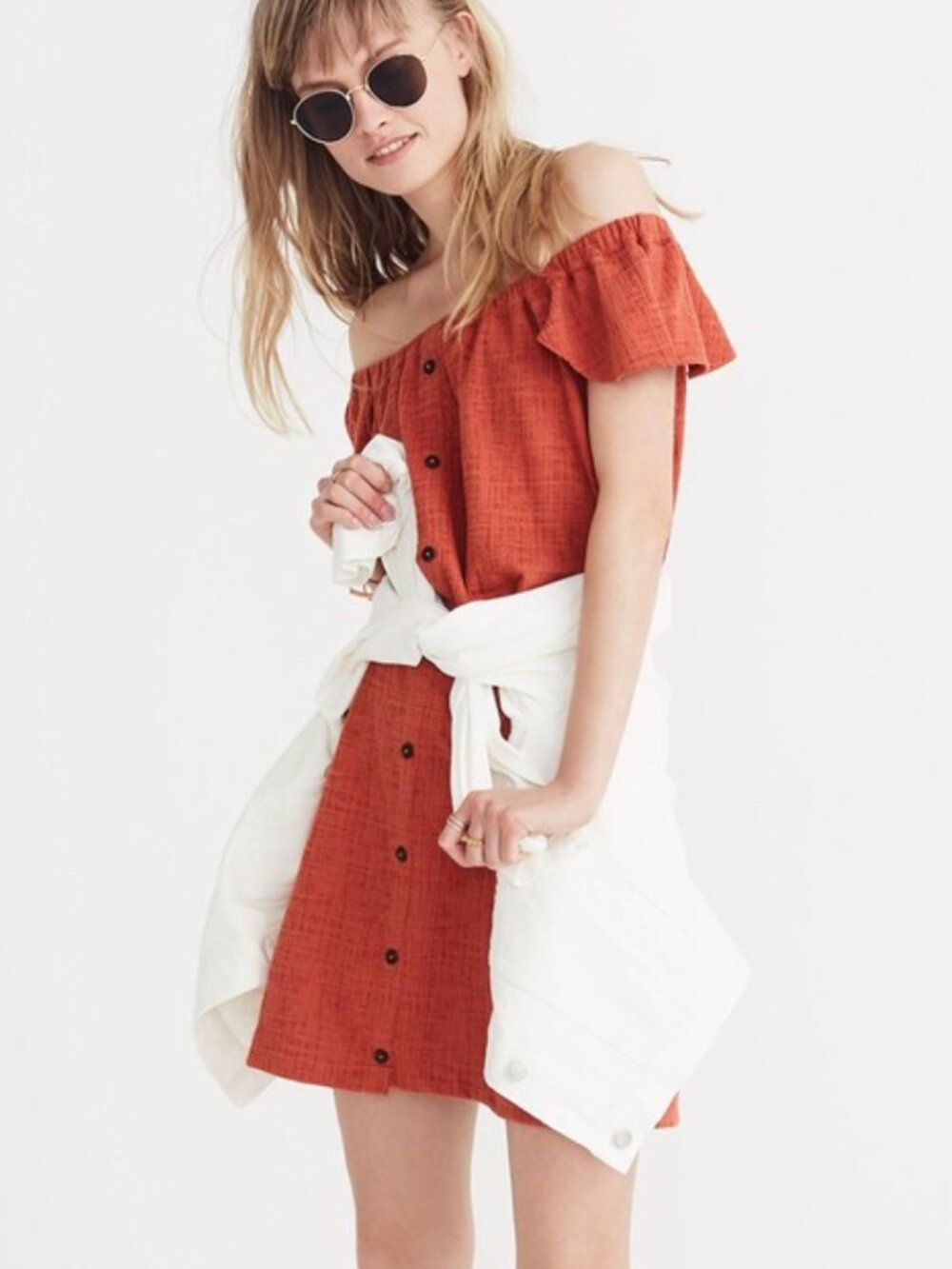 Madewell Small Burnt Orange flutter sleeve mini dress Texture & Thread Off-the-S